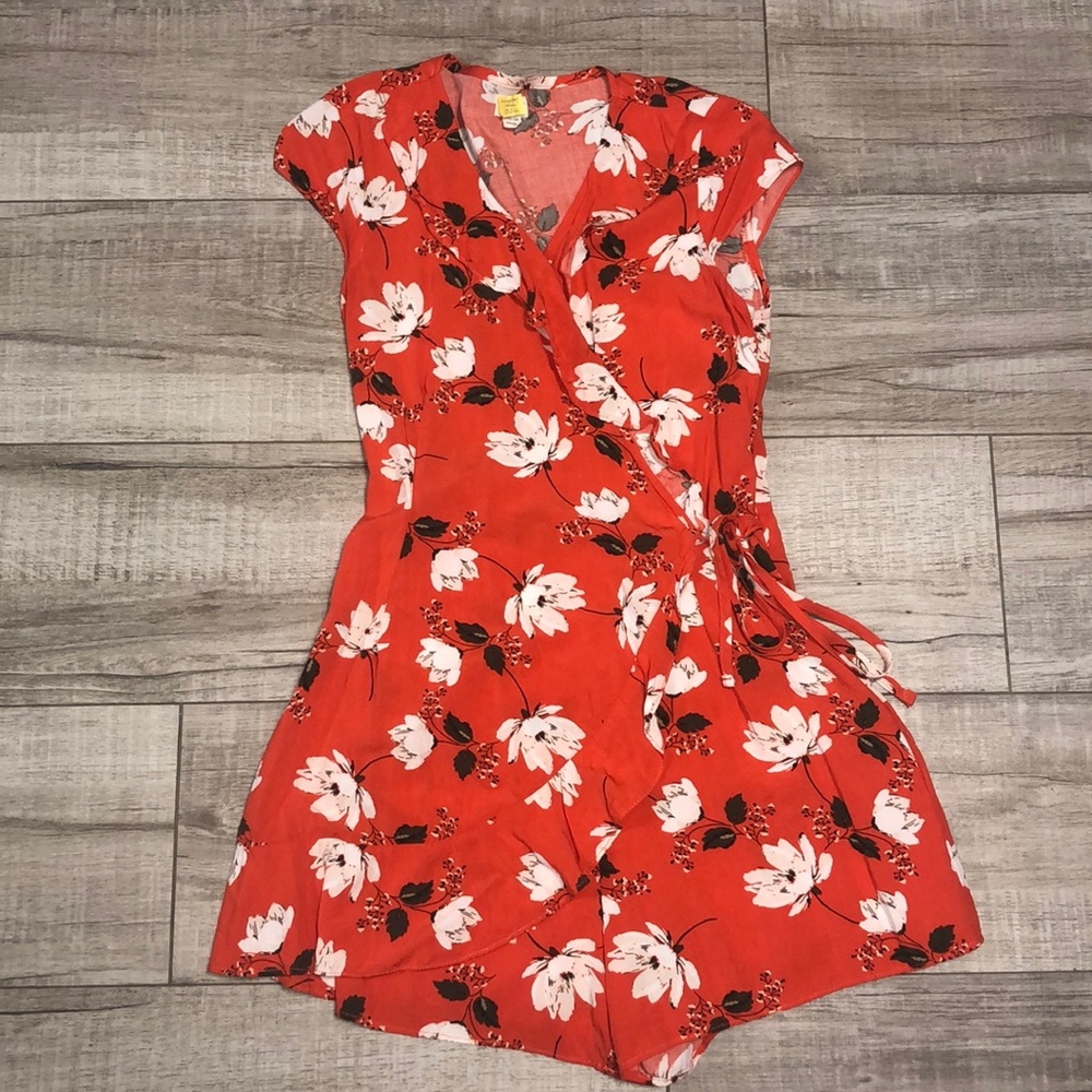 Garage orange faux wrap romper